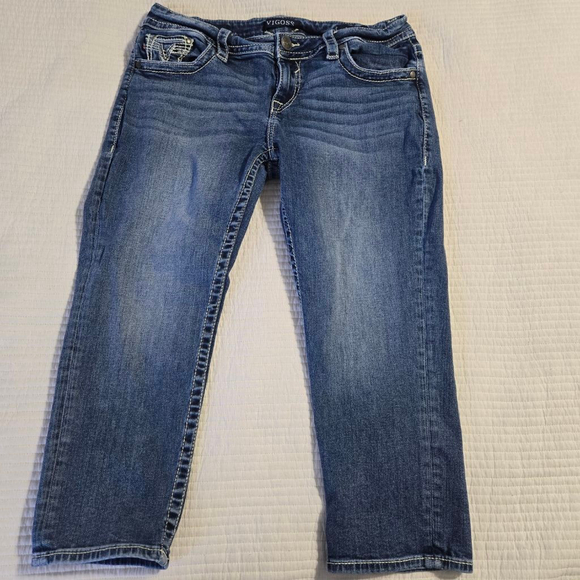 Women's Vigoss Blue Ankle Cropped Jeans with White Stitching Size 4 - Picture 1 of 12